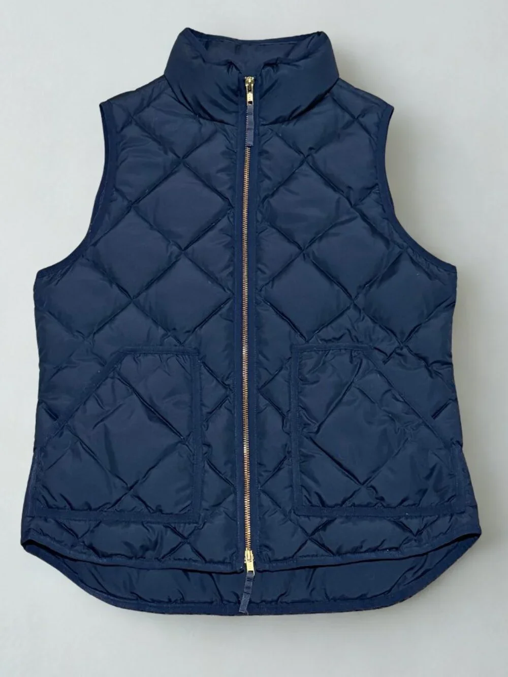 J. Crew Navy Blue Quilted Down Puffer Vest Gold Zip Medium